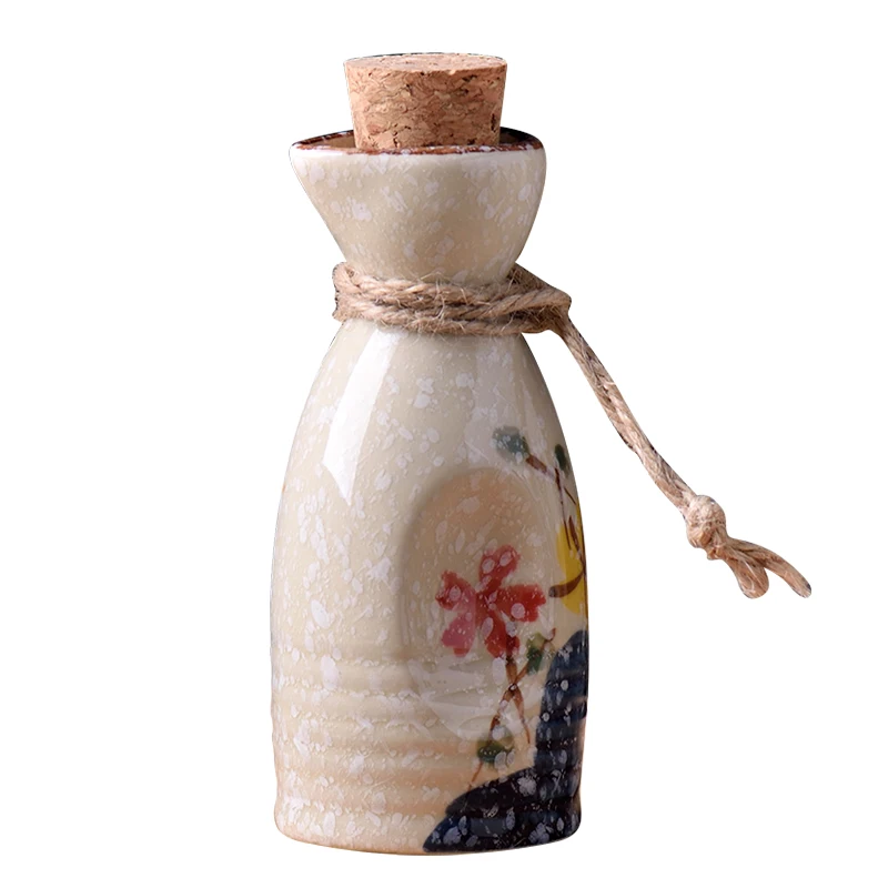 3PCS/5PCS Sake Wine Set Ceramics Wine Bottle Underglaze Color Dispenser Vintage Bar Sets Japanese Style Heated Warm Cup