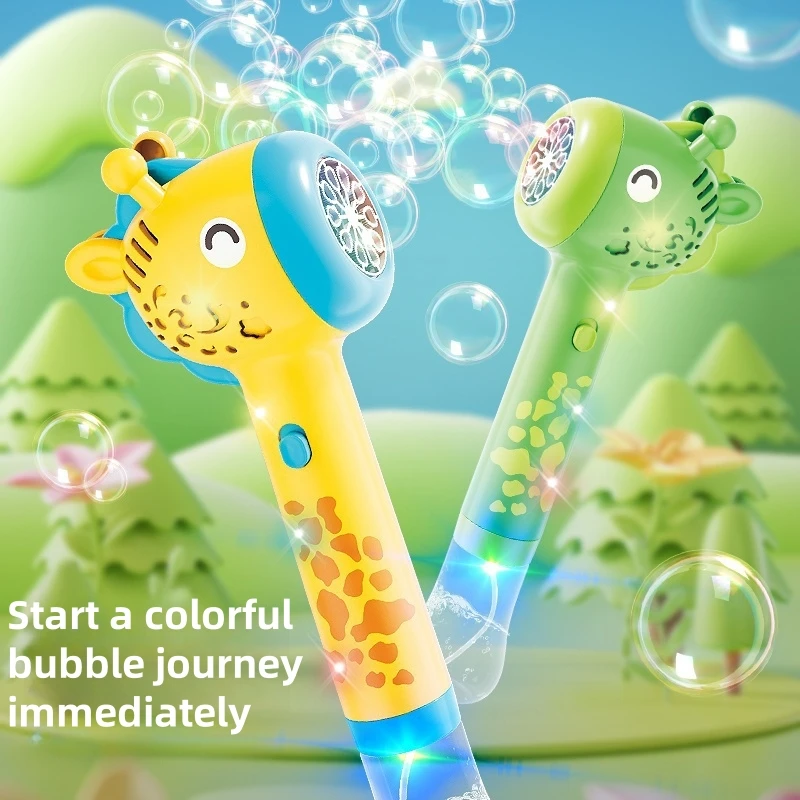 Cartoon Dinosaur Giraffe Bubble Blowing Machine for Children, Fully Automatic Handheld Bubble Stick, Luminous Bubble Toy