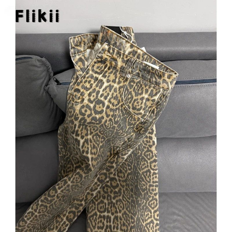 American Retro Leopard High Waist Baggy Jeans Women's Casual Pockets Hip-hop Pants 2024 Spring Y2K Oversiz Panther Denim Trouser 3