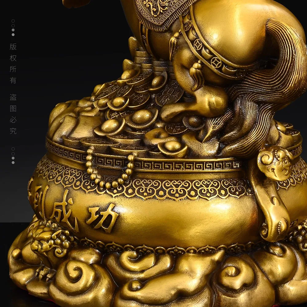 Lucky Brass Horse Statue on Treasure Basin - Chinese Money Horse Figurine for Success, Wealth & Good Fortune, Office Desk Decor