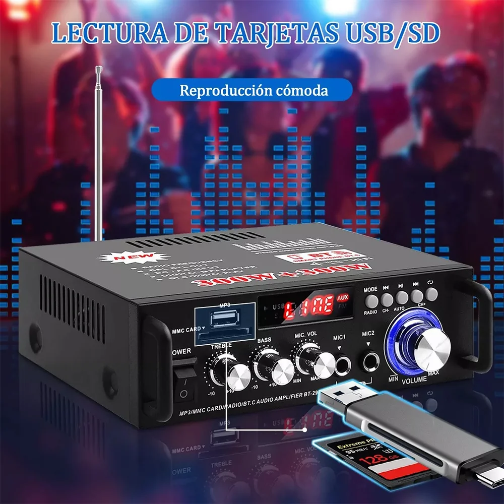 Home Amplifier Stereo Receivers Audio Max 300W*2 Power Amplifier BT USB SD RCA Remote car Stereo System