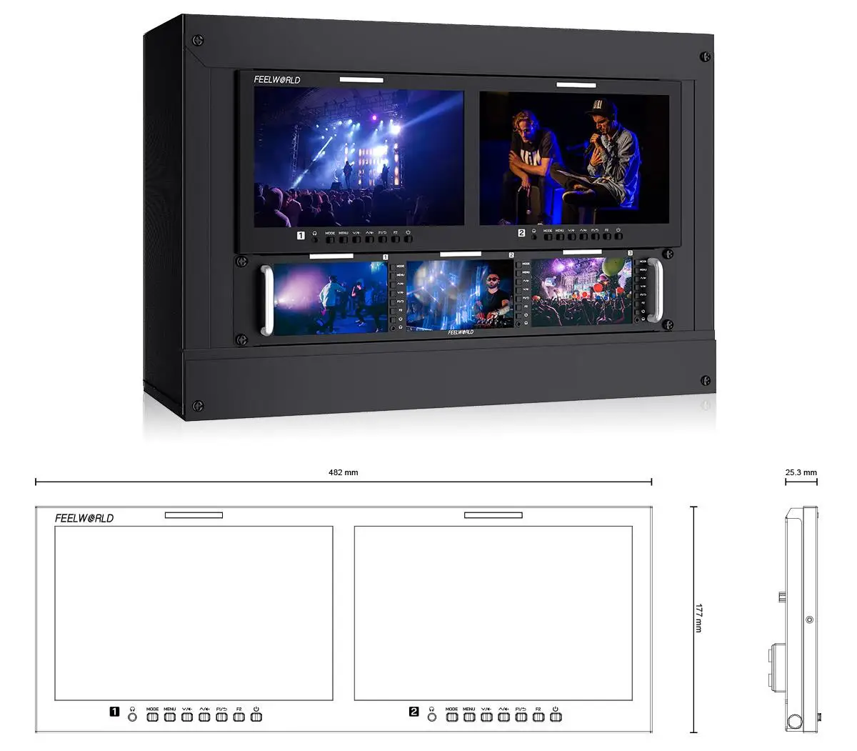 D101 PLUS Dual Screen 10.1"4RU Rackmount Monitor 4K HDMI-Compatible SDI 1920x120
