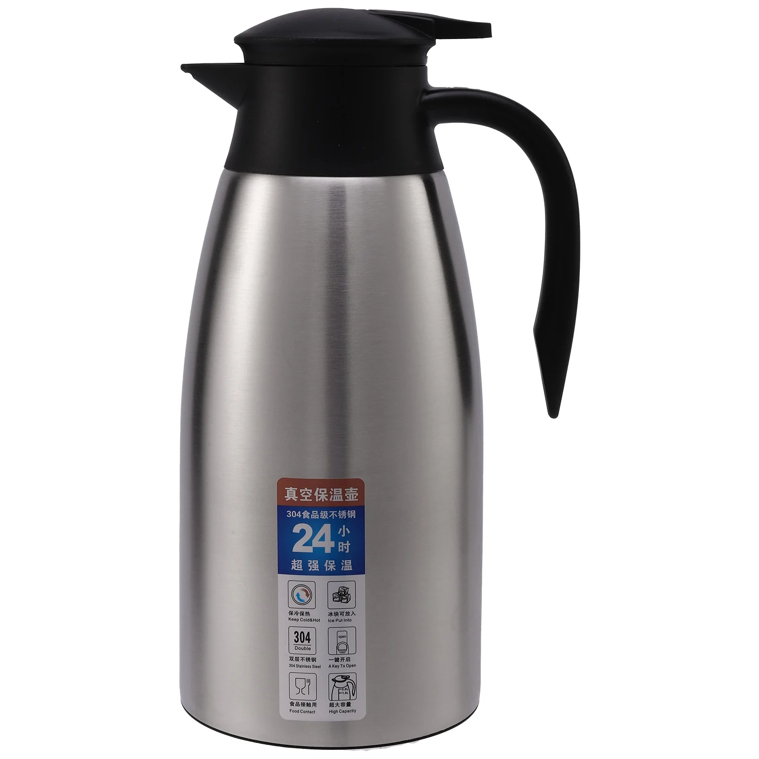 

Silver 304 Stainless Steel 2L Thermal Flask Vacuum Insulated Water Pot Coffee Tea Milk Jug Thermal Pitcher and Office