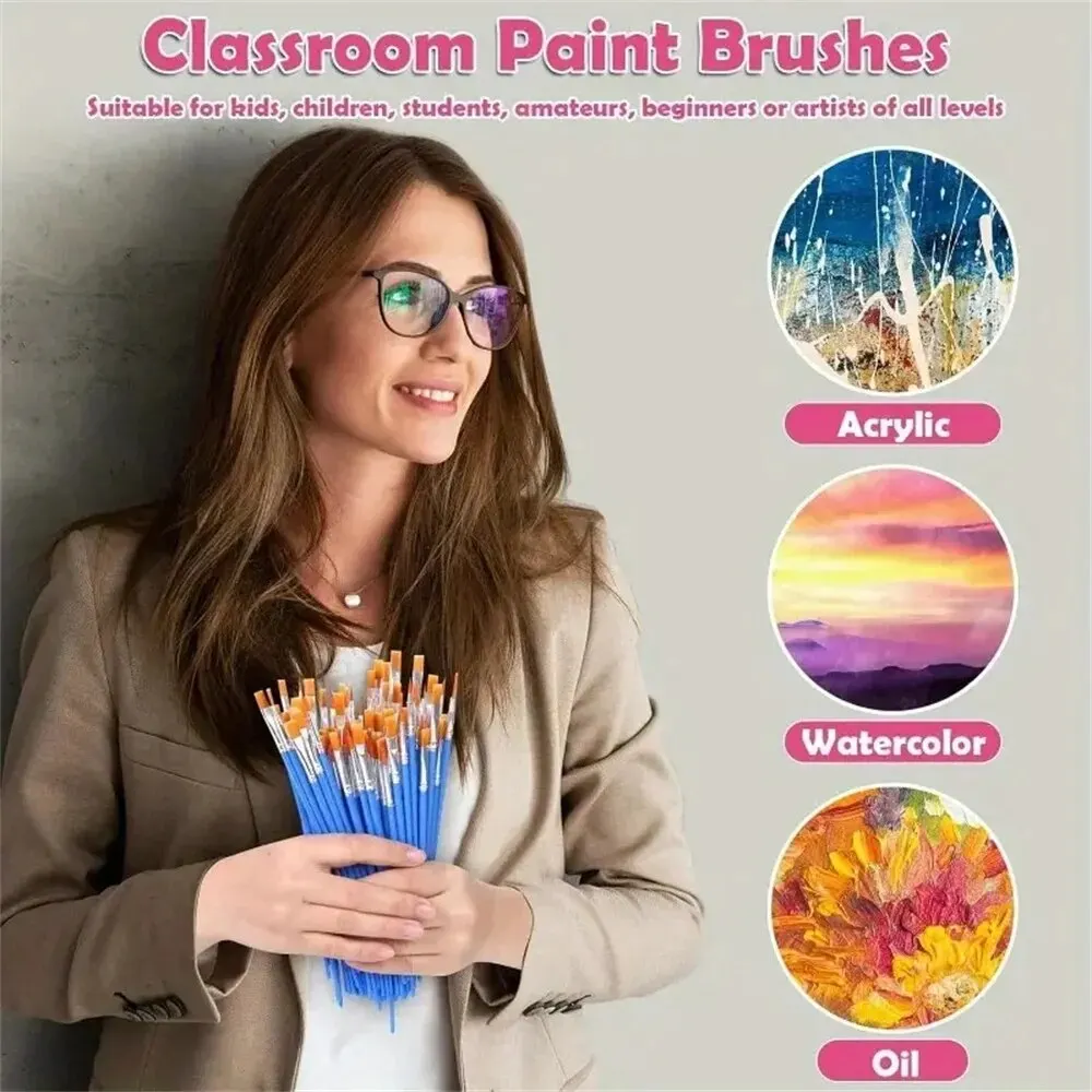 Paint Brushes 30pcs Small Fine Nylon Hair Detail Flat For Drawing Watercolor Brushes For Student Art Stationery