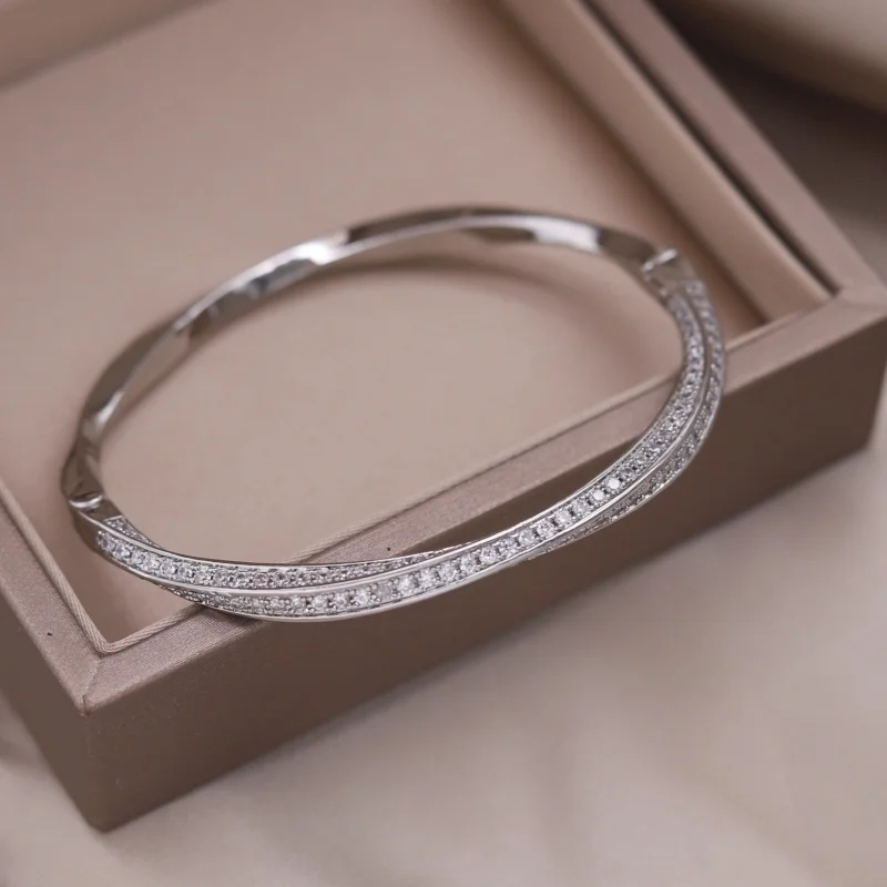 French Design Fashion Jewelry 14K Gold Plated Zircon Twist Closed Bracelet Women's Party Accessories bangle bracelet zircon bracelet