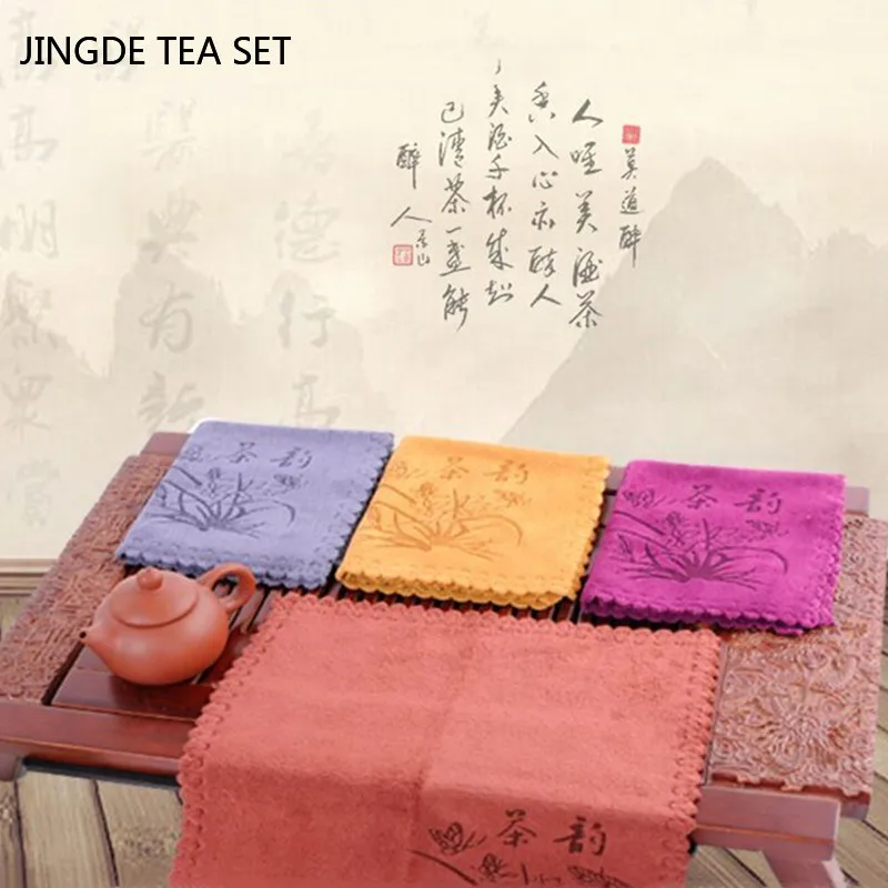 Bamboo Fiber Thickened Tea Towel Household Absorbent Printing Multi-layer Square Towel Table Mat Pad Coaster Tea Set Accessories