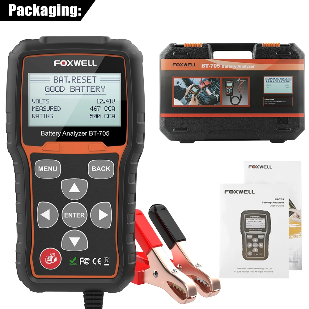 FOXWELL BT705 12V Batterietester 24V LKW Anlassen Ladesystem Test Automotive 100-2000CCA Batterielasttester Analysator