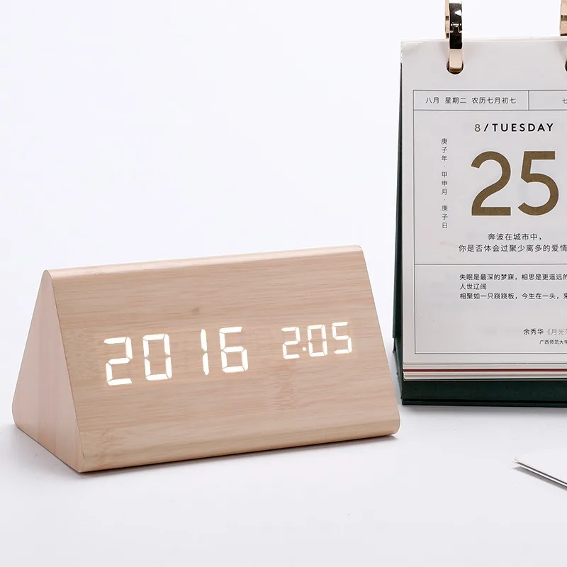 

Modern Wooden Led Smart Alarm Clocks For Bedrooms Bedside Table Square Voice Control Desktop Digital Clock For Room
