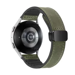 22mm Leather Silicone Magnetic Watch Strap - Versatile and Stylish Bracelet - 22mm (Army Green)