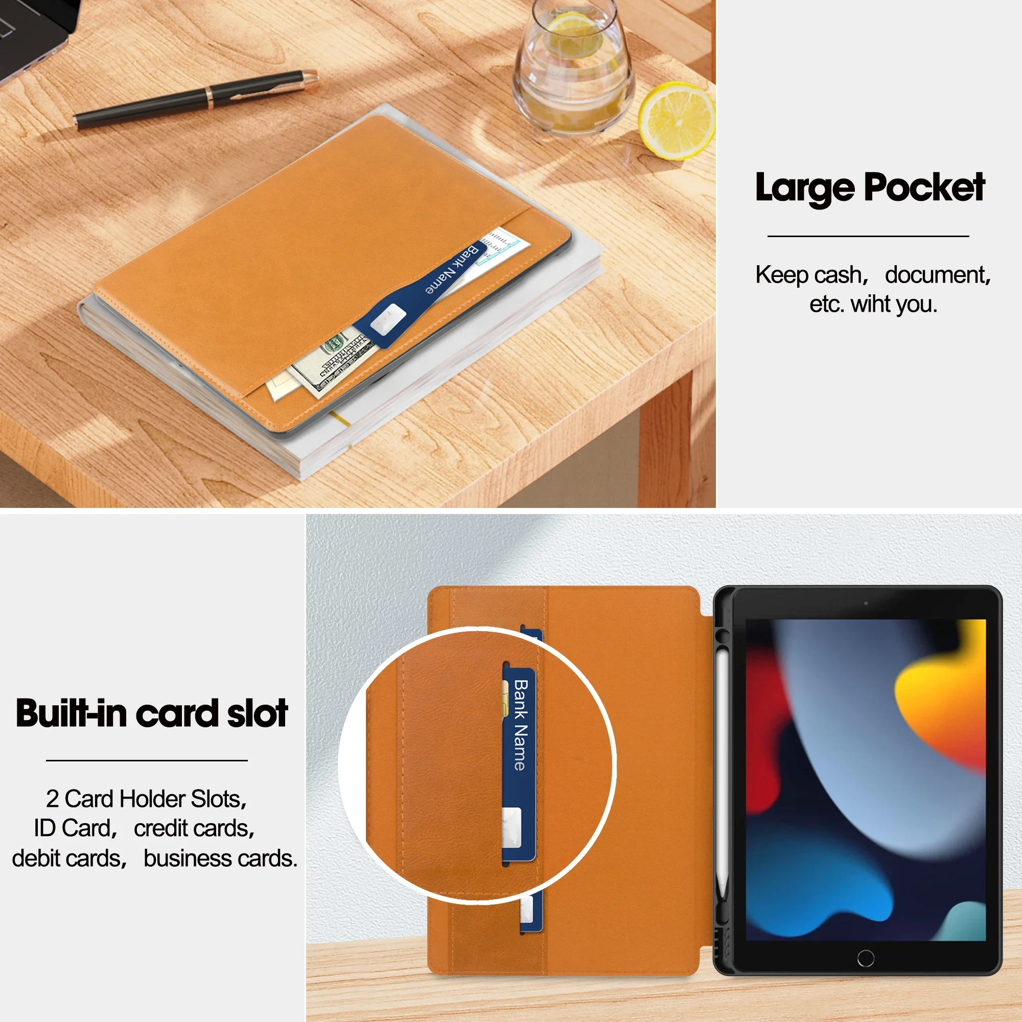 Magnetic Flip Business PU Leather iPad Case with Pen Holder