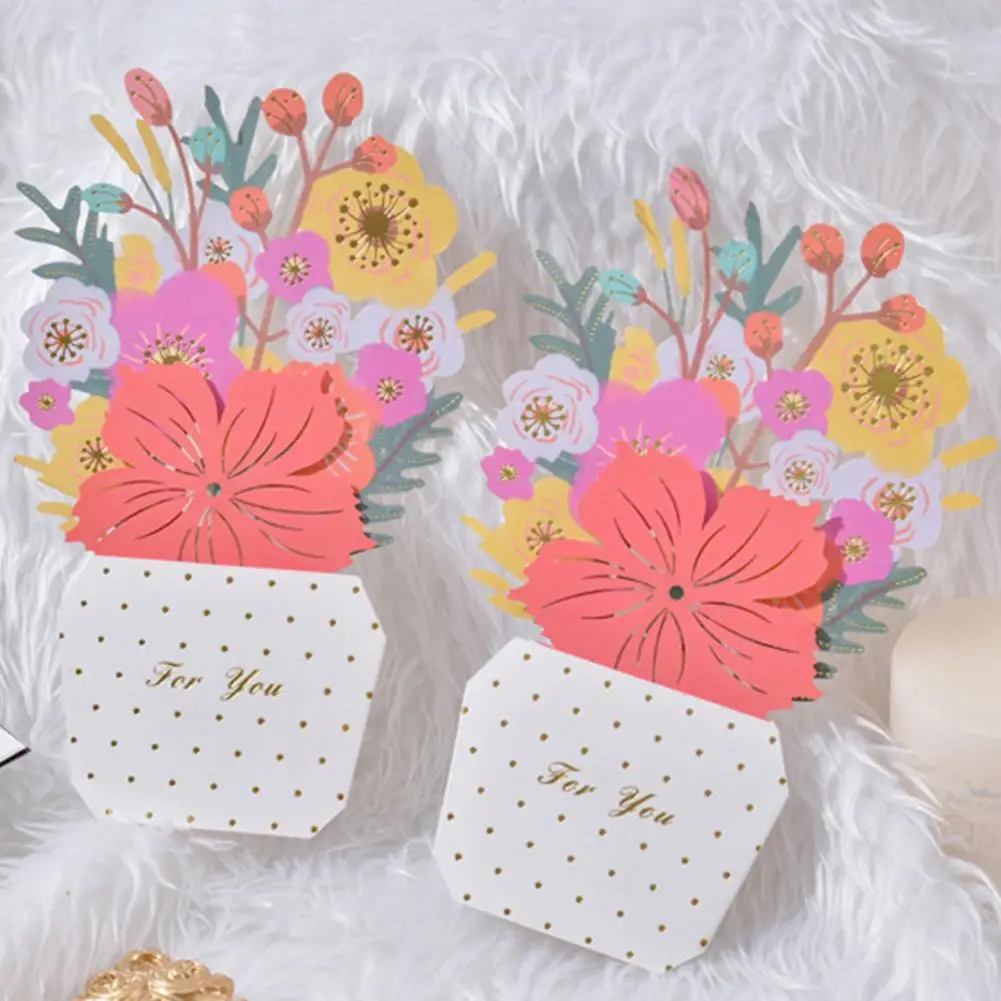 1 Set Greeting Card DIY Handwriting Paper Art 3D Folding Flower Pop Up Mother's Day Card With Envelope for Anniversary Gifts Present