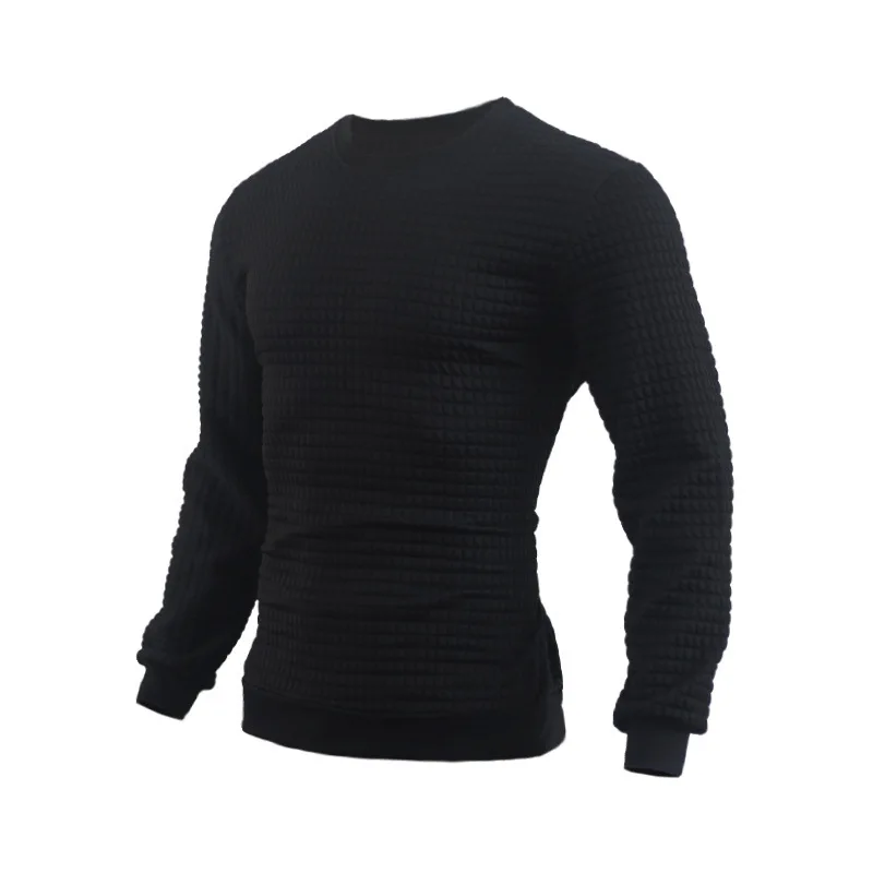 Autumn and Winter Bottoming Sweater Cotton Men's Round Neck Slim Men's Checkered Pullover Top
