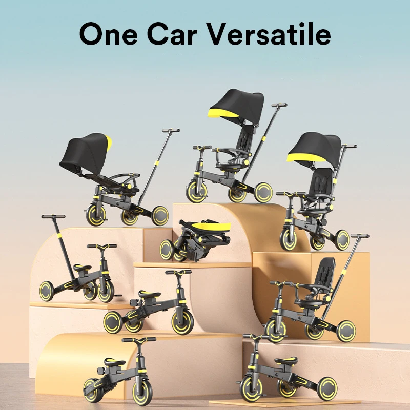 Children's Pedal Tricycle 1-6 Years Old Foldable Baby Sunshade 9 in 1 Lightweight Baby Trolley