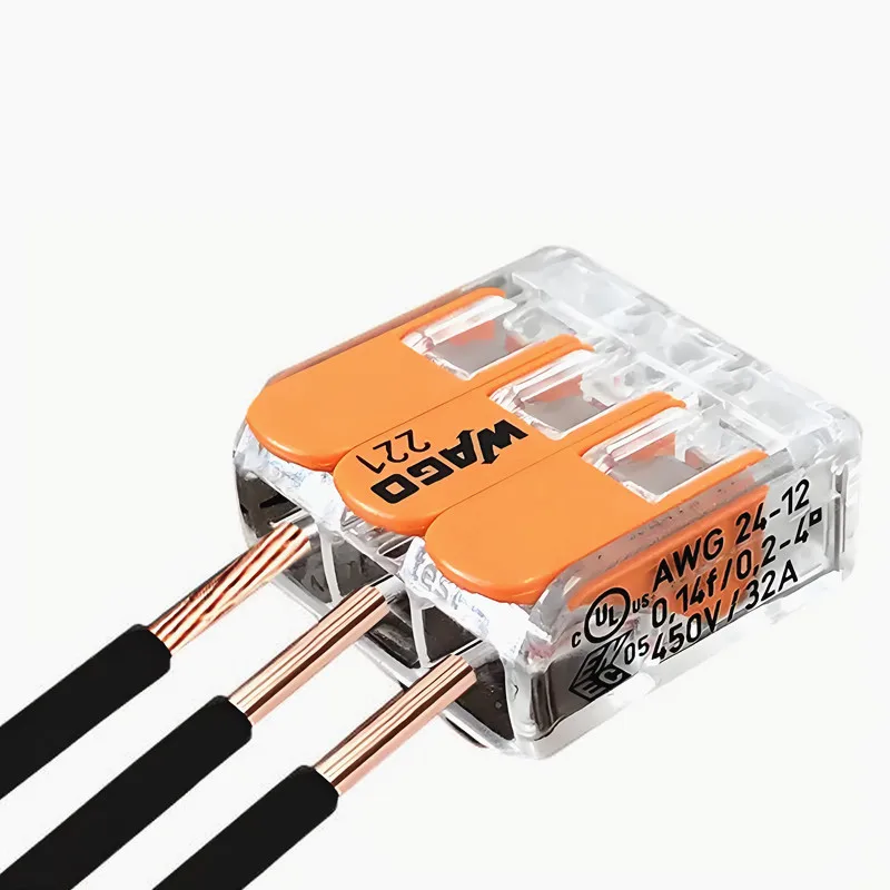 50PCS WAGO box 221-413 3-hole 450V 32A 4MM&sup2; quick terminal lever Compact wire connector Transparent orange wire connectors,terminal connector,electrical connectors plug,terminal block,soldering terminal