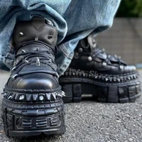 Rivets Gothic Sneaker Thick Bottom Platform Punk Rock Dark Style Lace-Up Fashion Sexy Women Shoes Round Toe Genuine Leather New 1