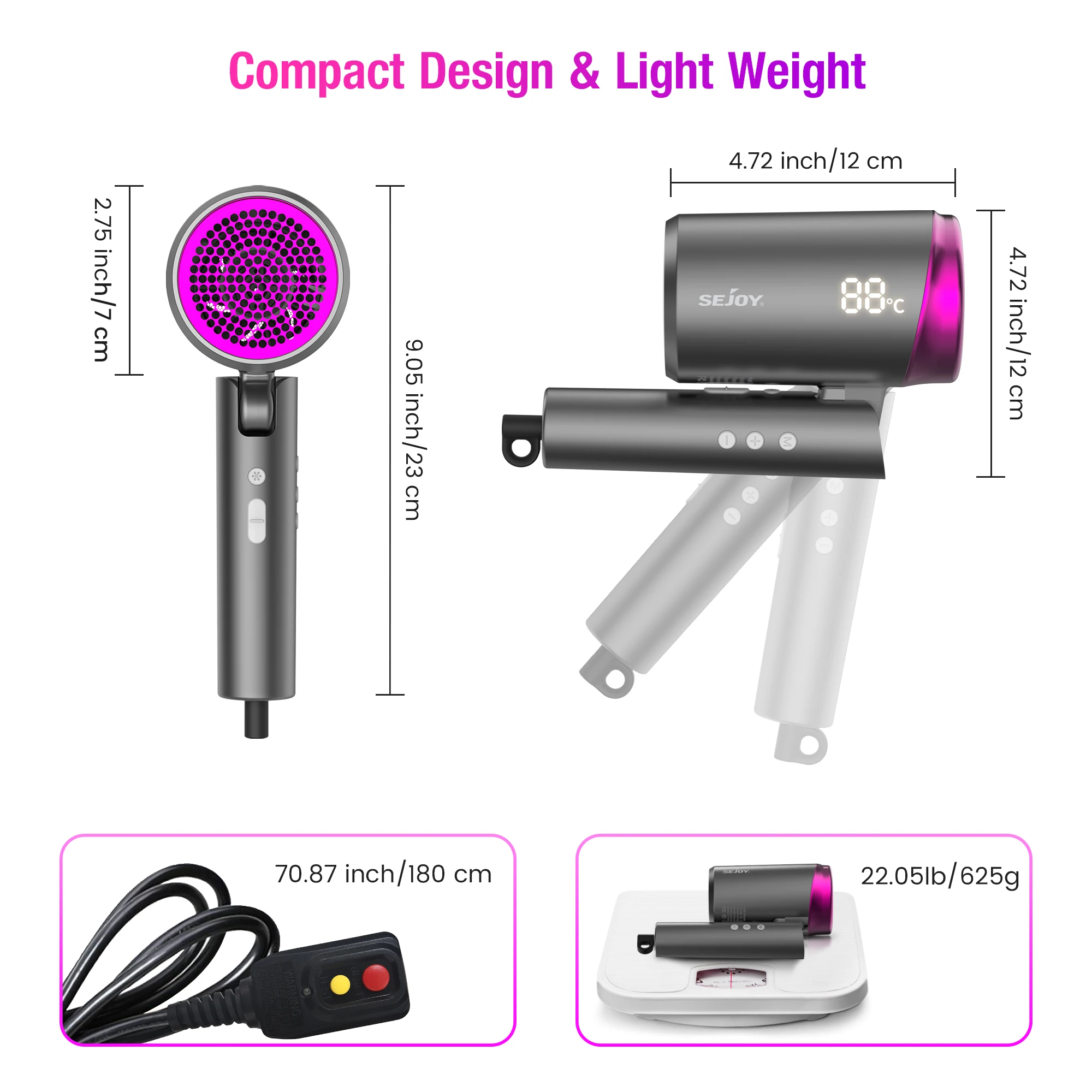 Sejoy Electric Hair Dryer 110v 1800W, High-Speed Turbine Airflow, Low Noise, Constant Temperature And Quick Drying for Home 5
