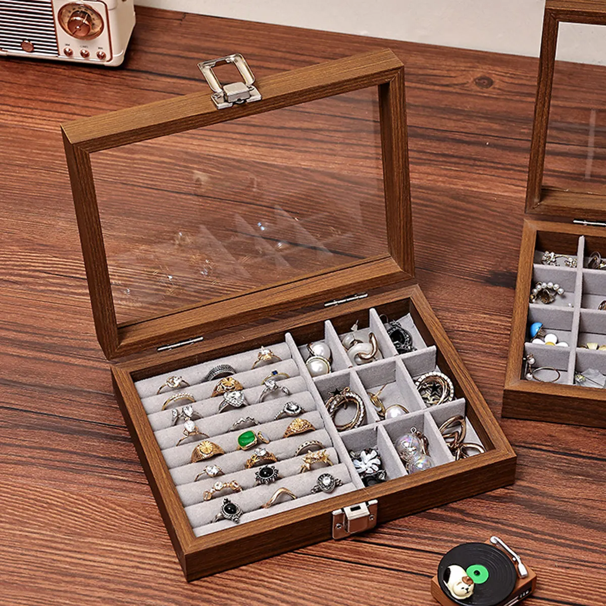 1pc,Vintage jewelry storage box, covered jewelry box, ring box, earrings, bracelets, necklaces solid wood display box - Image 2