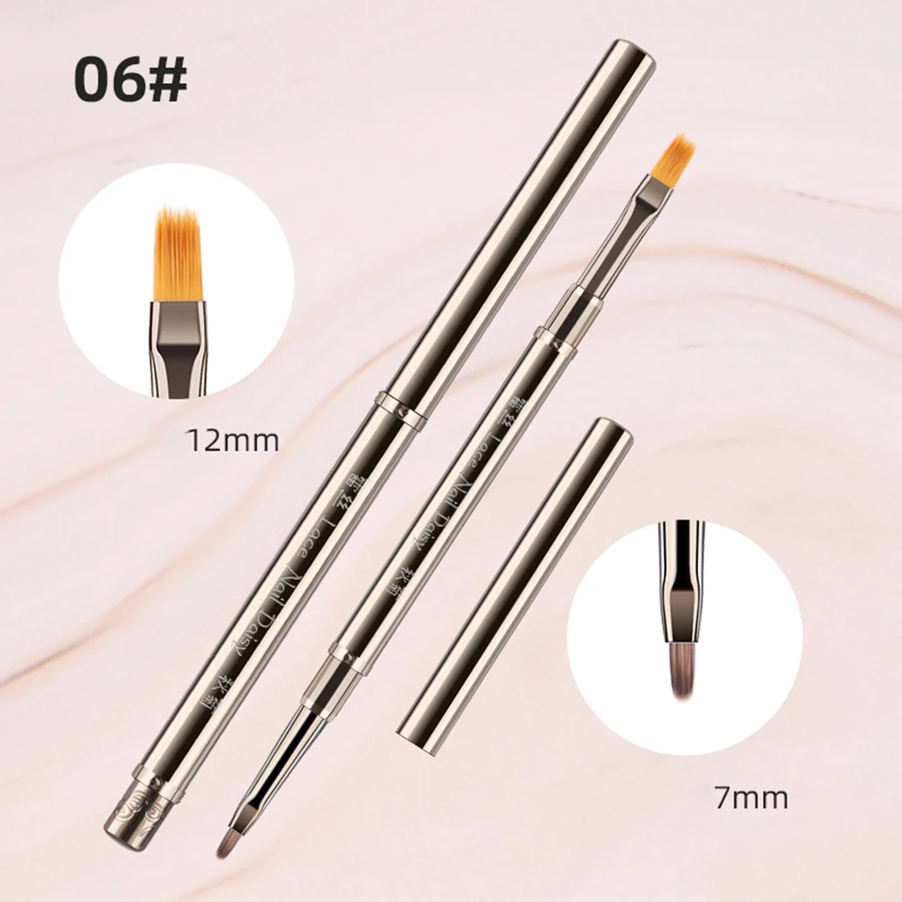 Silber Metall Nail Art Liner Pinsel Schnitzerei flach/oval/fein abgewinkelt Gel Doppelend Pinsel Maniküre Malerei Zeichnung Acryl Stift – Detail 1