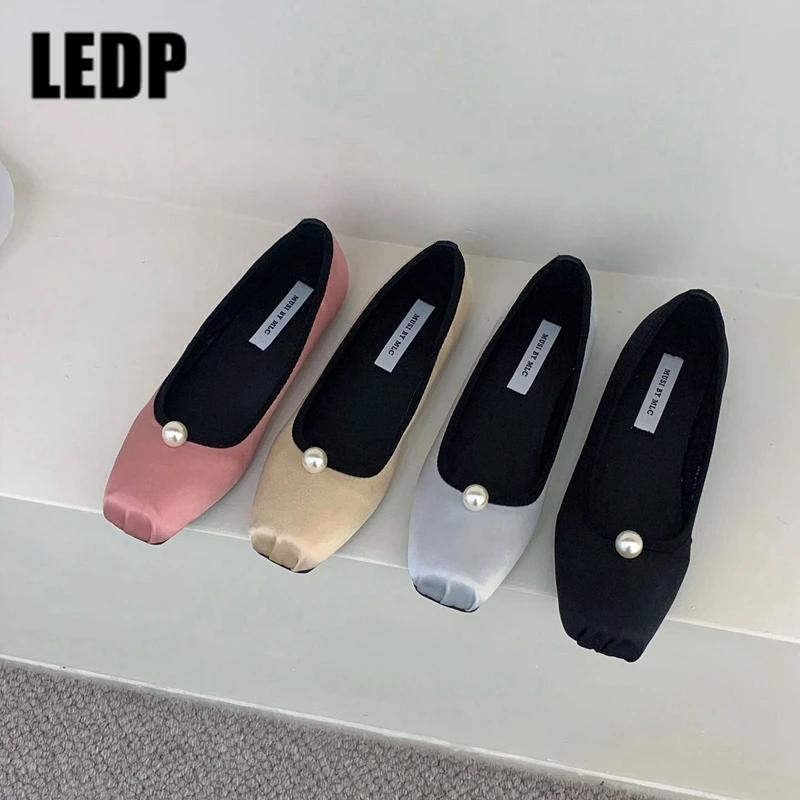 

Ballet Dancing Flats Women's Single Shoes Shallow Ladies Dress Square Toe Slip On Mary Janes Female 2023 New Pearl Solid Design