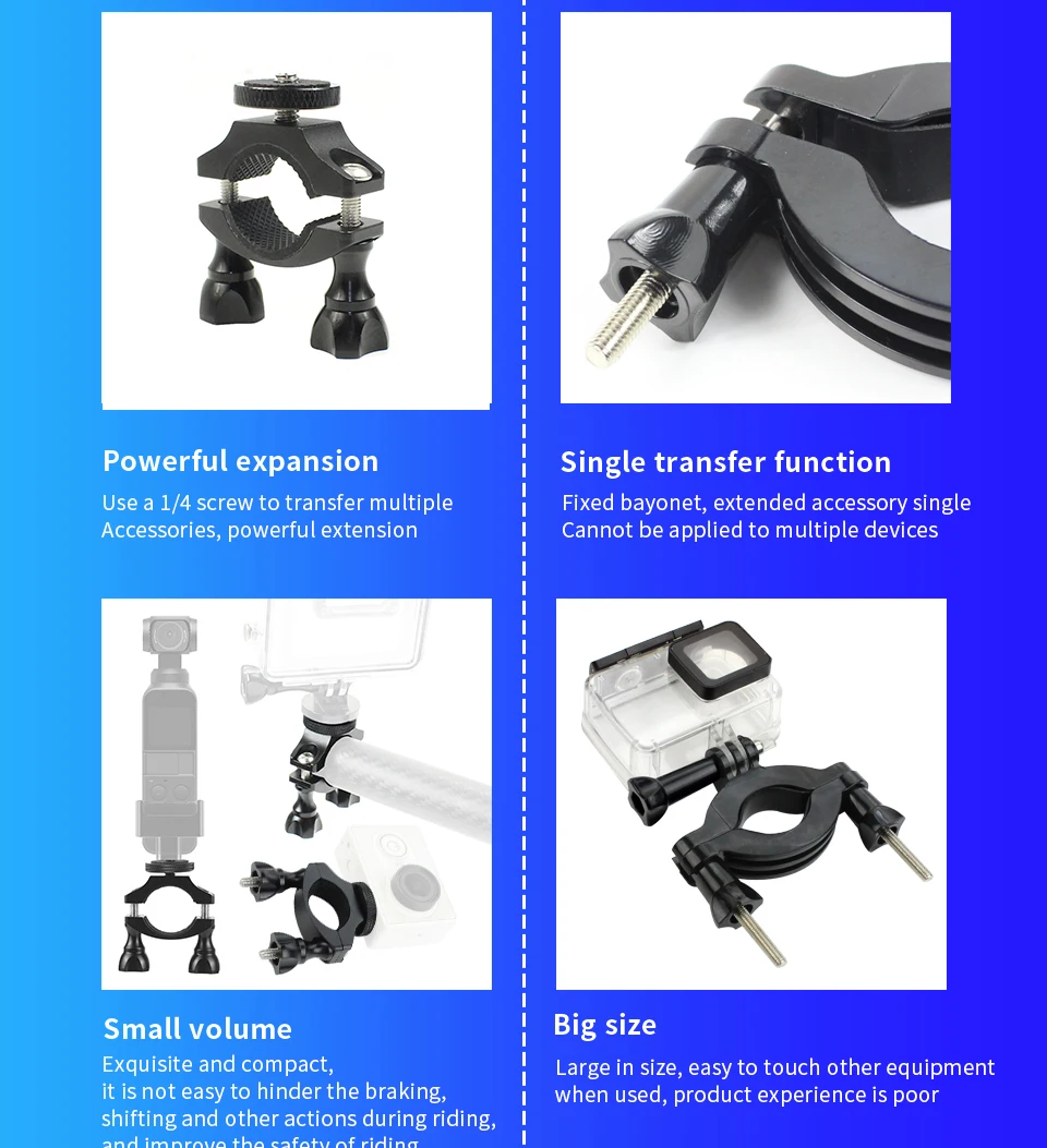 Fahrrad Fahrrad Motorrad Lenker Halterung Clip Halter 1/4 "Stativ Adapter für GoPro 13 12 für insta360 X4 Osmo 360 ° Actionkamera – Detail 21