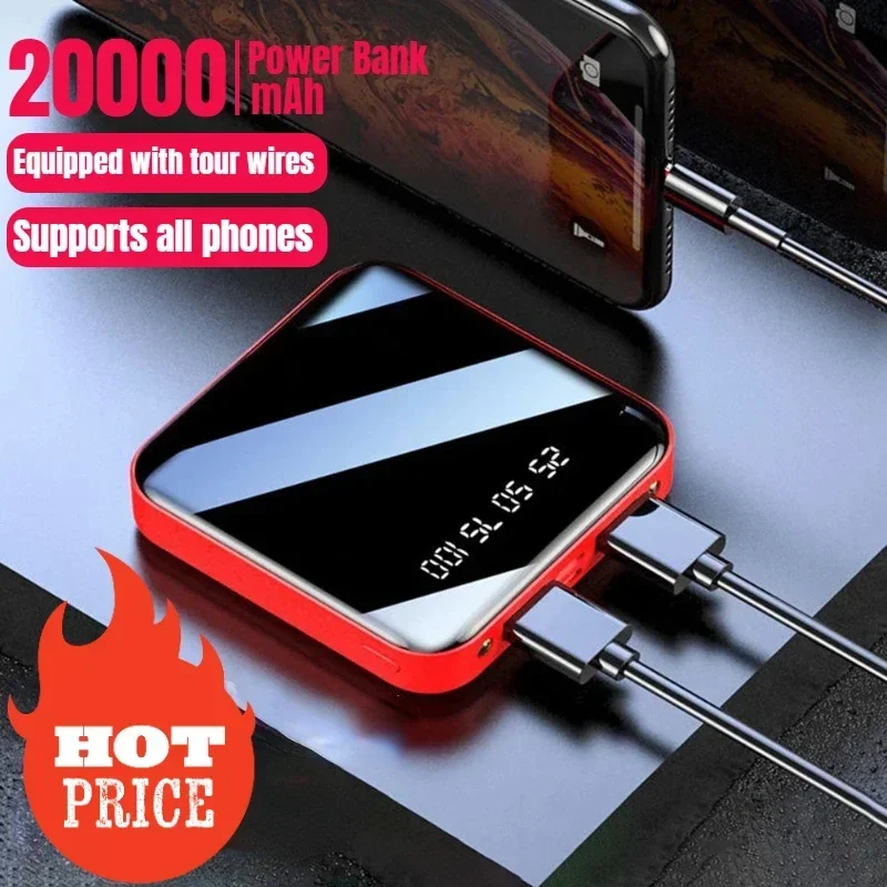 Mini 20000Mah Power Bank Ricarica Portatile Mobile Led Mirror Back Power Bank Batteria Esterna Per Xiaomi Apple Samsung
