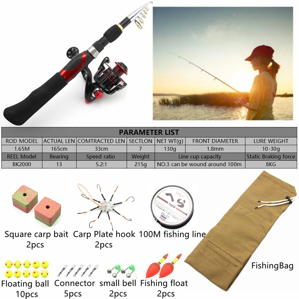 1.65M Ultrashort Fishing Rod Telescopic Spinning Reels Combo Carp Travel  Fishing Tackle Line Lure Hooks Bag Set Feeder Fishing - AliExpress