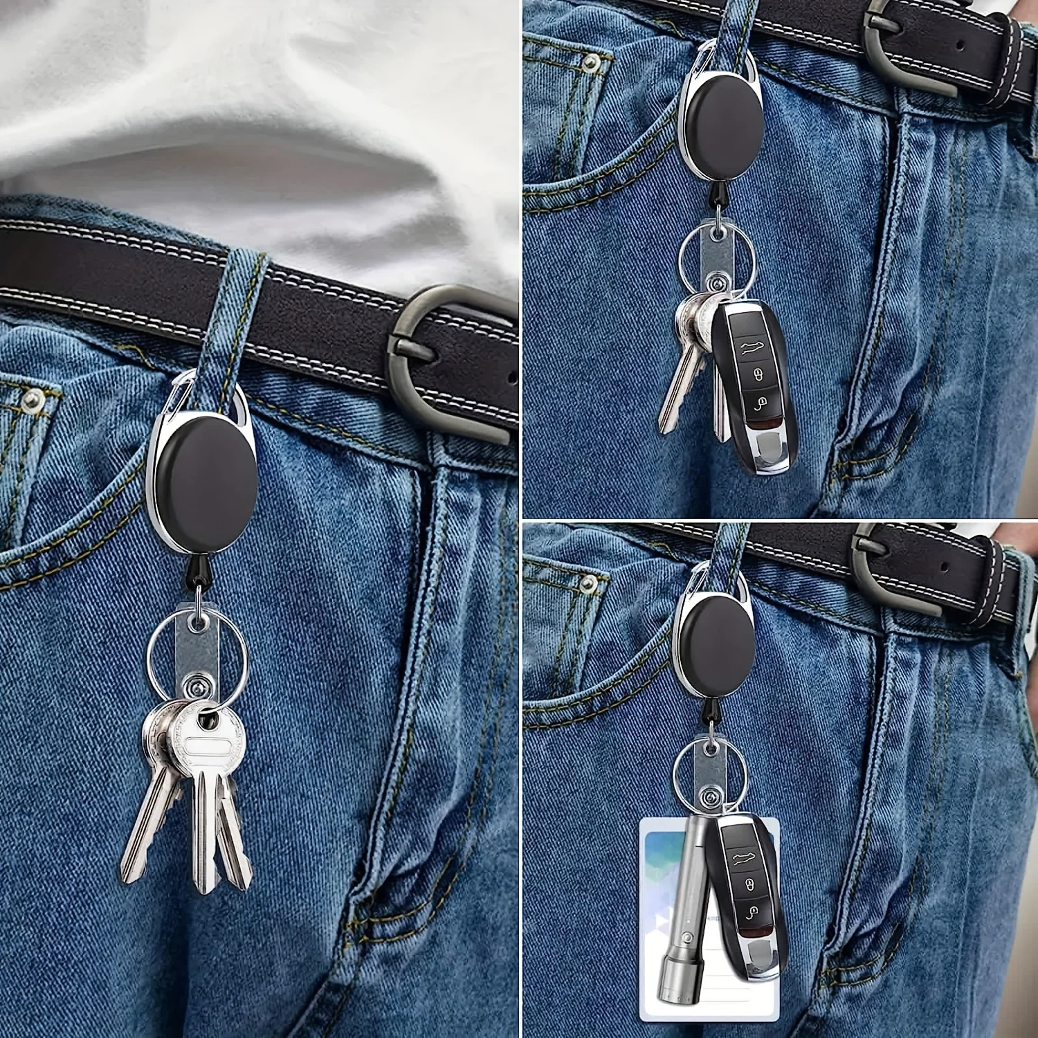 3/5PCS Retractable ID Badge Holder 360&deg; Swivel Clip Belt Carabiner Keychain Ring Snap Hook PVC Reel Strap