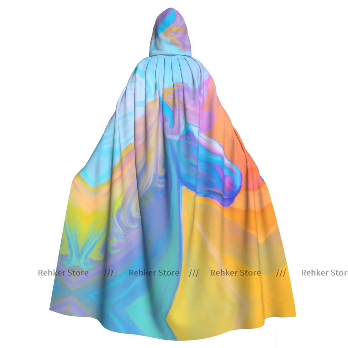 

Adult Halloween Rainbow Portrait Of Magic Unicorn Cloak Cape Hooded Medieval Costume Full Length Dress Coat