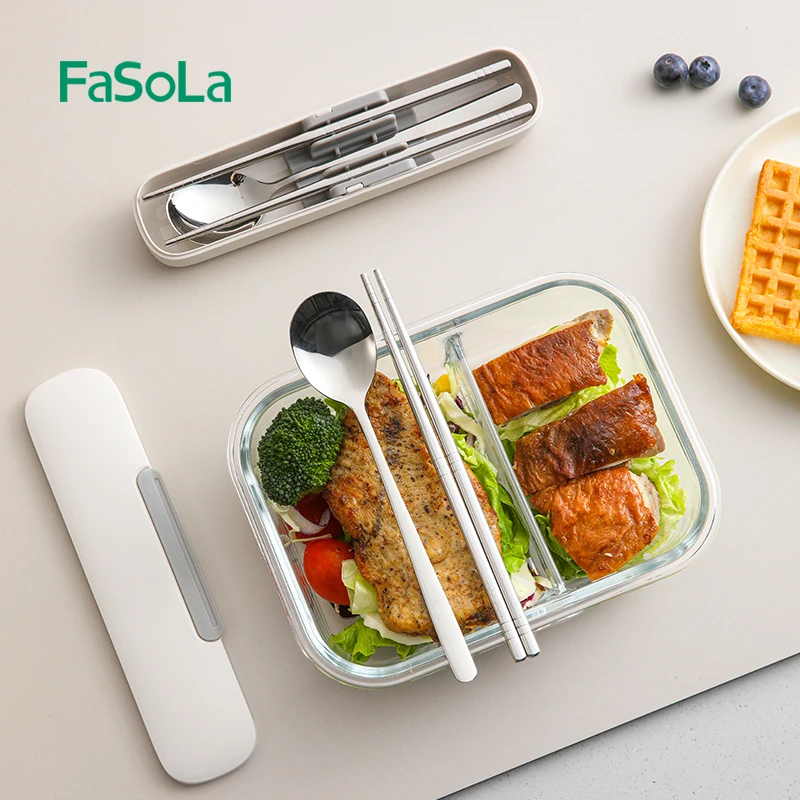 FaSoLa Stainless Steel Chopsticks and Spoon Set Portable Tableware Outdoor Camping Set Travel Dinnerware Cutlery