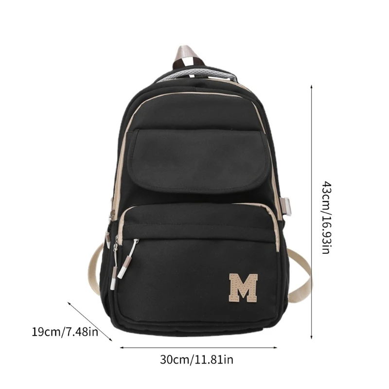 Harajuku School Rucksack Large Capacity Laptop Backpack with Side Pockets Letter Book Bag for Teens College School