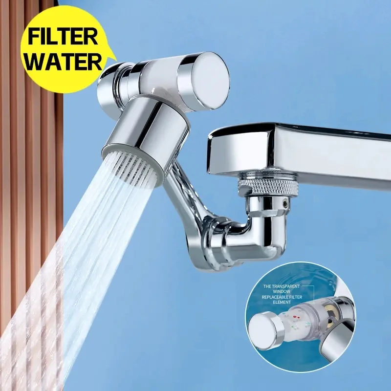 Universal 1080° Rotation Extender Faucet Aerator Plastic Splash Filter Kitchen Washbasin Faucets Bubbler Nozzle Robotic Arm