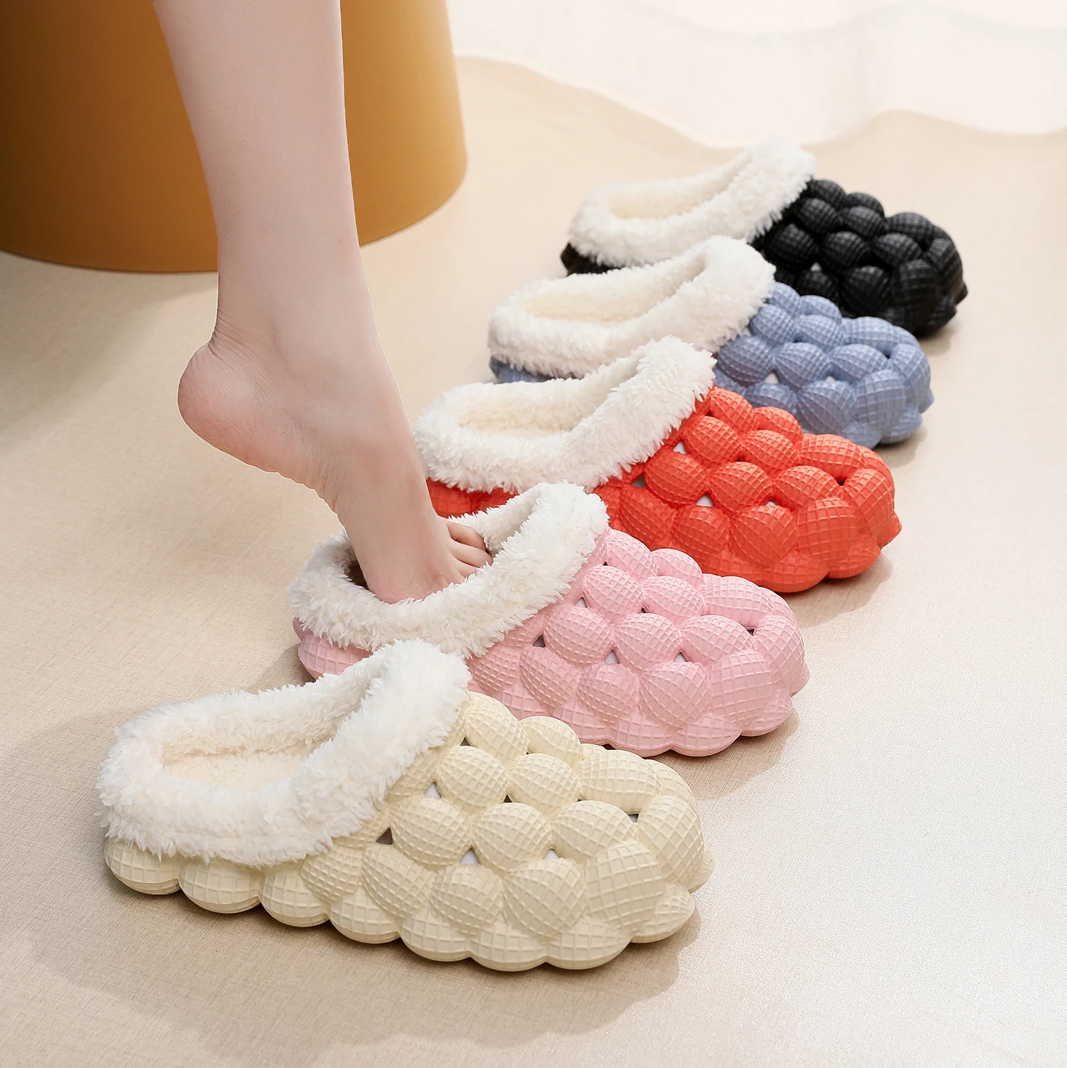 

Winter Men Women Slippers Warm Furry Slippers Couples Concise Indoor Home Cotton Shoes Casual Fluffy Slides Plush Fur Clogs 45