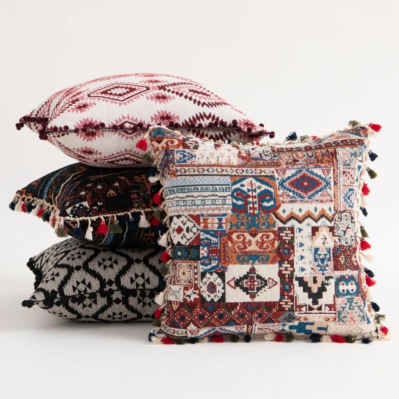 

Ins Moroccan Flower Wool Ball Geometric Pillow Cushion Pillowcase Cushion Cover Pillows Decor Home Decorative Pillows