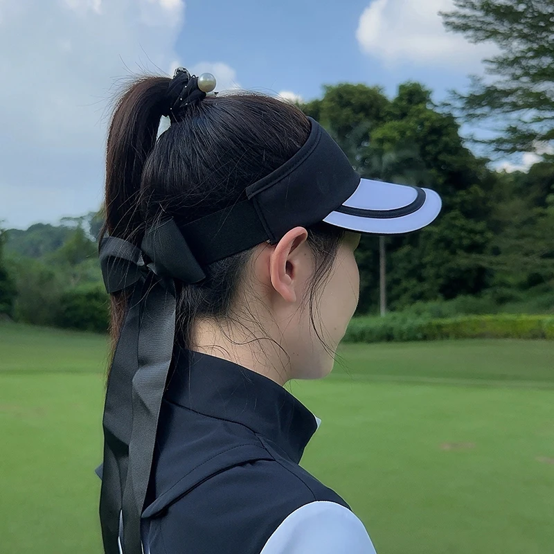 SG New High-end Golf Hat Women's Empty Top Sun Protection Cap Outdoor Sports Tennis Baseball Caps with Bowknot Ribbon