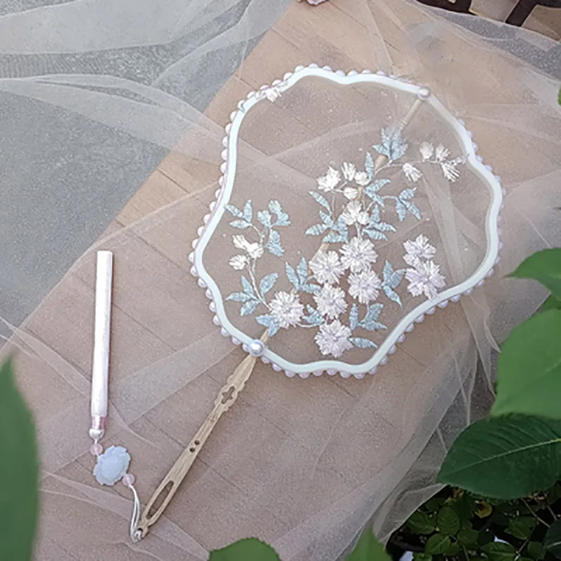 Chinese Traditional Embroidery Hand Fan, Vintage Chinese Ancient Costume, Han Fu Dance, Cheongsam Fan, Long Handle Performance