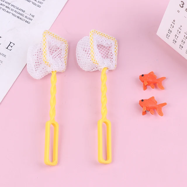 1Set 1:12 Dollhouse Mini Fishing Net Pole Goldfish Garden Beach Pond Doll House Decor Kids Pretend Play Toys 1