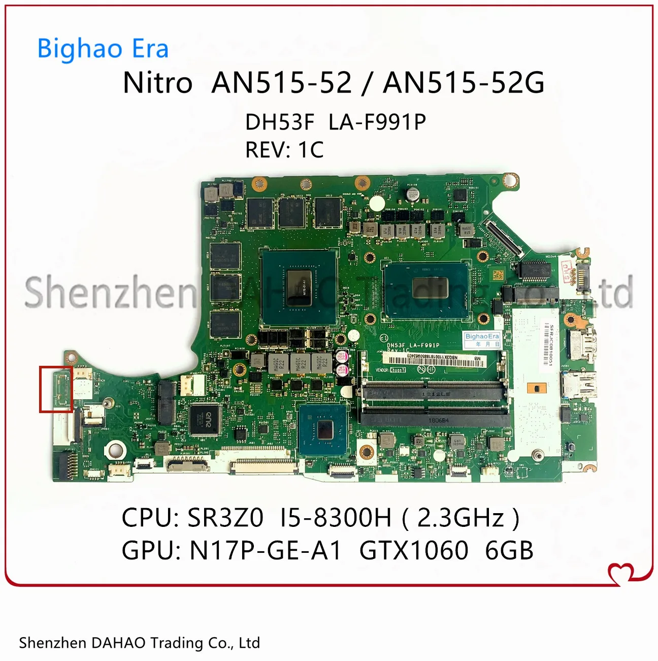 

Системная плата DH53F LA-F991P для Acer, материнская плата для ноутбука с i5-8300H CPU GTX1060 6GB-GPU 100%, полностью протестирована