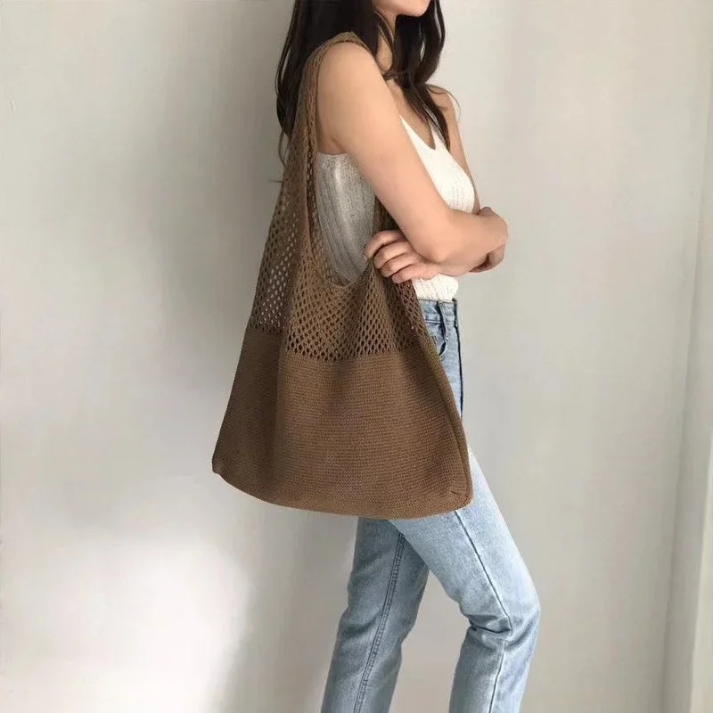 Designer Knitted Handbags Female Large Capacity Totes Women's Pack Summer Beach Bag Big Purses Casual Hollow Woven Shoulder Bags - 3