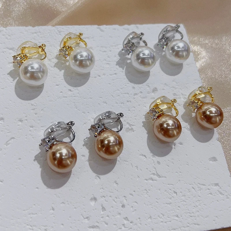 Korean Style Imitation Pearl Clip on Earrings For Women Non Pierced Drop Ear Clips Wedding Jewellry