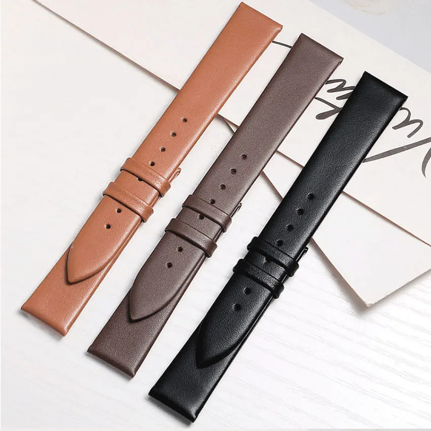 Elegant Calf Leather Watch Strap with Silver Buckle