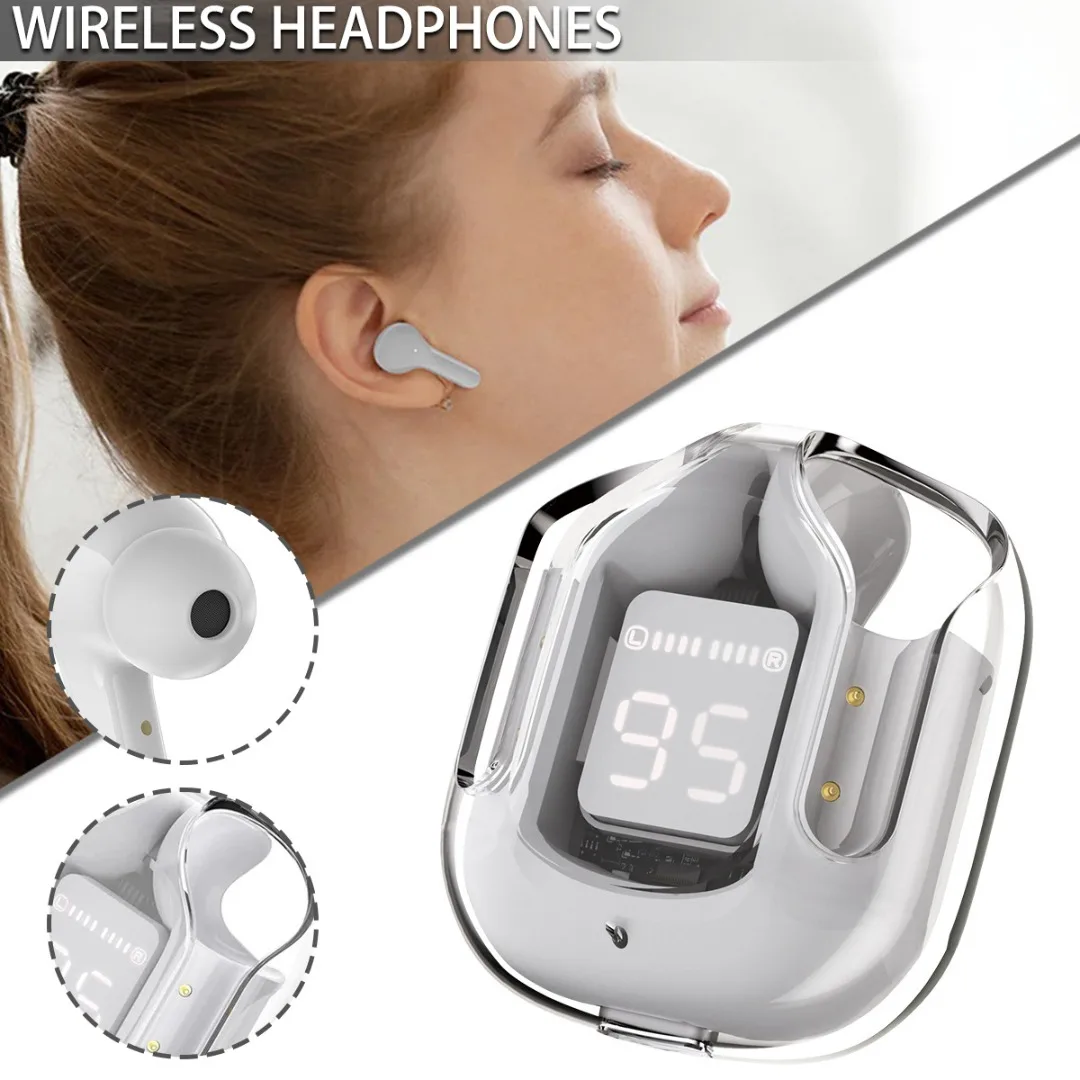 

Wireless LED Display TWS Earphone Small Crystal Transparent Bluetooth-compatible Headphones Touch Control Sports Headset