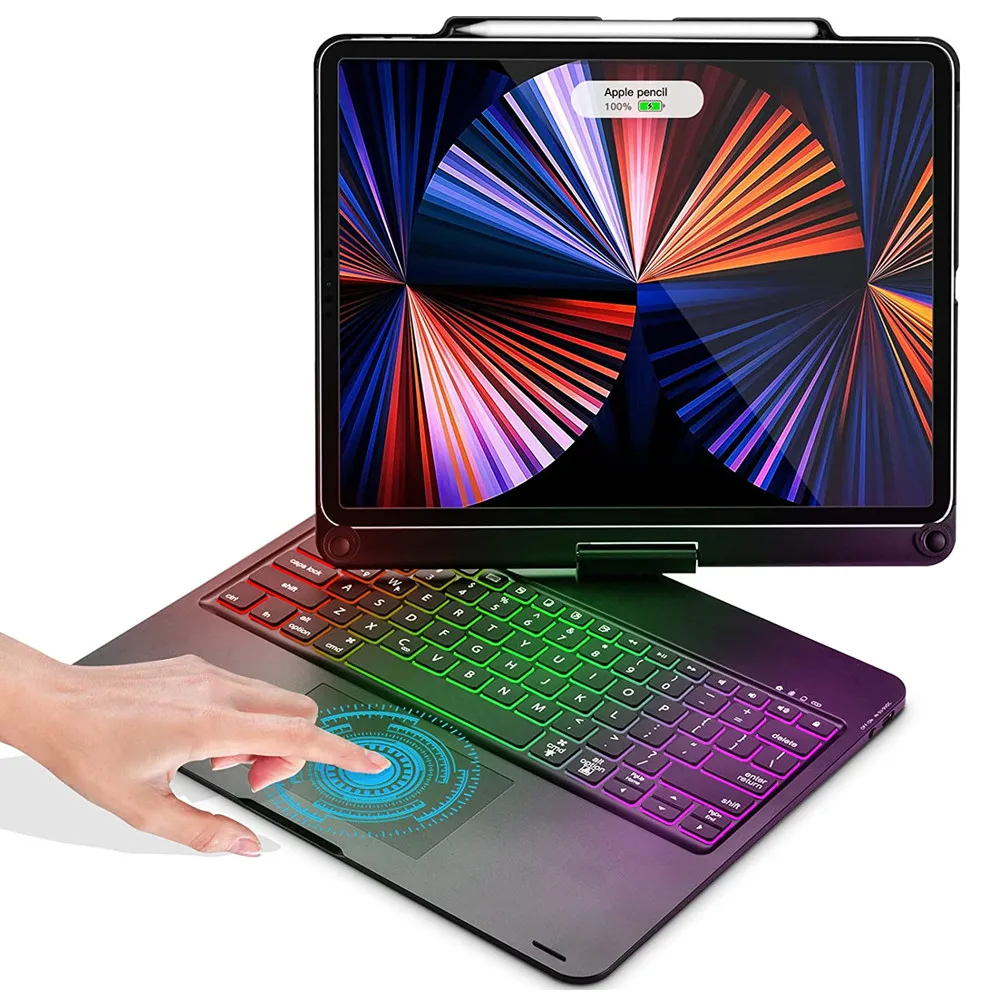 

Чехол для клавиатуры с тачпадом для iPad Pro, 12,9 дюйма, Беспроводная Bluetooth Радужная подкладка, Волшебная клавиатура для iPad с держателем для карандаша