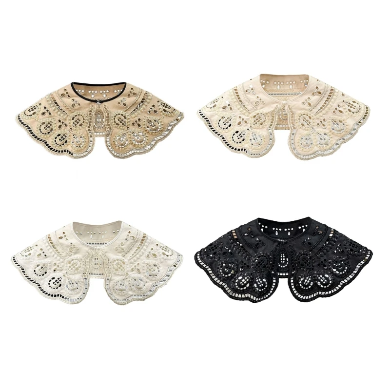 

Lace Floral Collar Elegant Sweet Girls Blouse Collar Detachable for Lady Delicate Embroidery Collar Floral Pattern