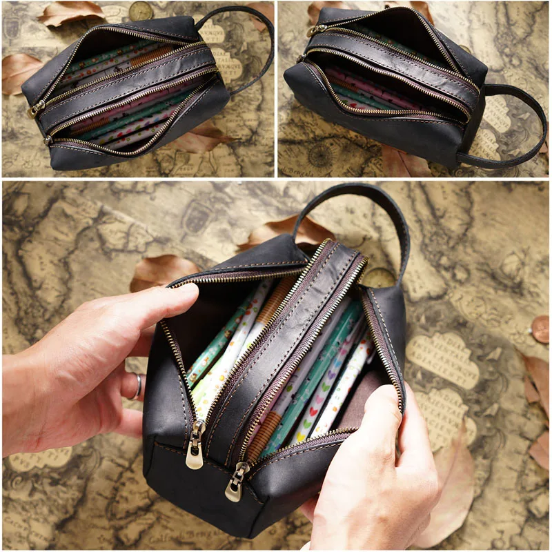 Large Leather Pencil Case Pen Bag
