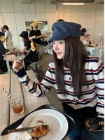 Retro American Striped Knitted Cardigan Long Sve Women's Top Dog Embroidery Design Autumn Winter New Sle Color Blo - Image 4