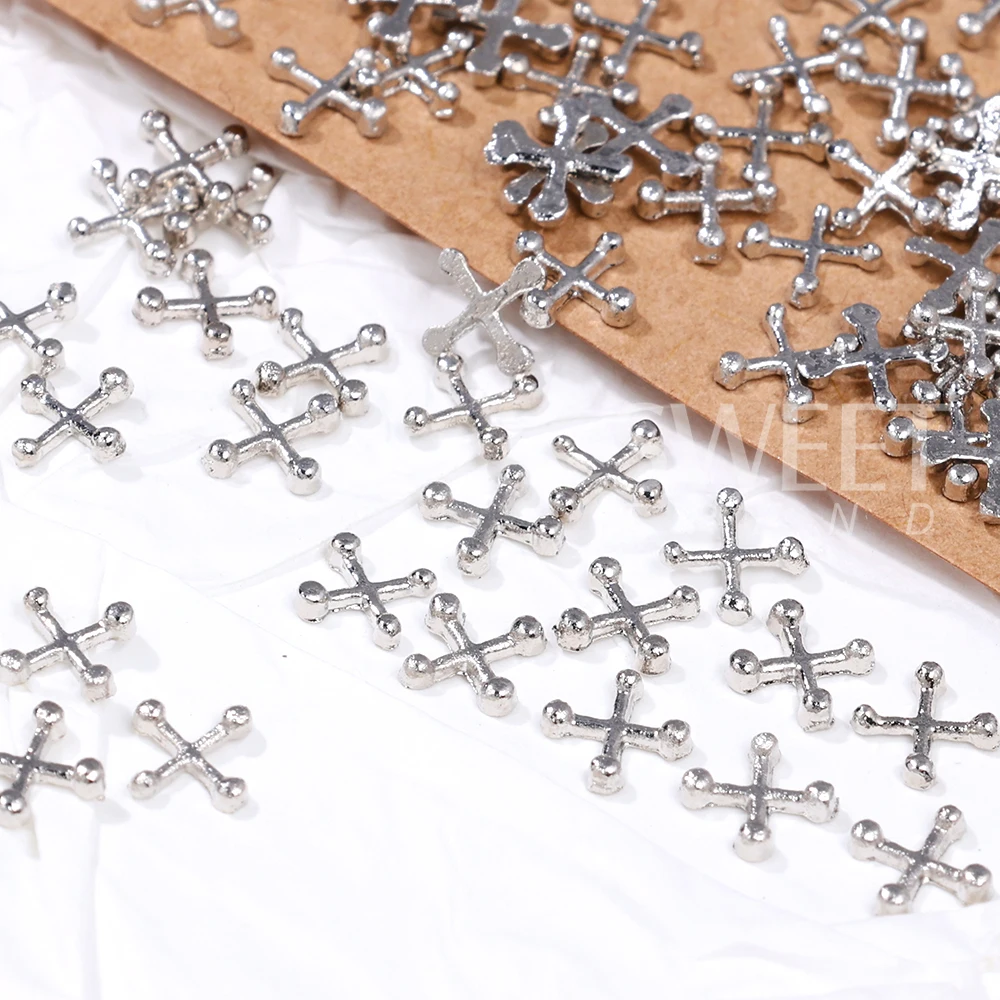 20/100pcs Mixed 3D Punk Nails Art Charms Silver Metal Parts Alloy Retro Cross Circle Nail Art Decoration Manicure Accessoire