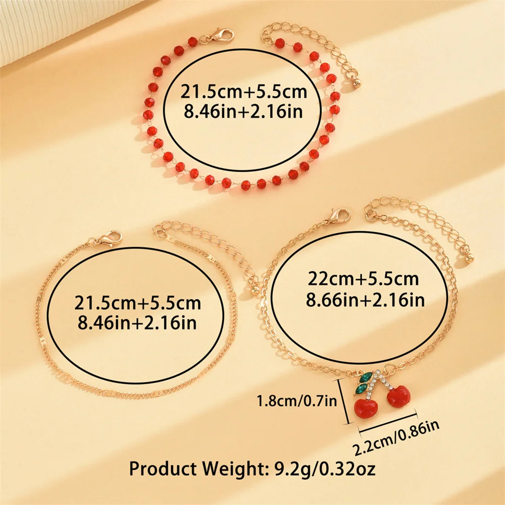 Cute Cherry Pendant Red Rice Beads Anklets For Women Charm Gold Color Foot Chain Ankle Bracelet Beach Jewelry Summer Accessories