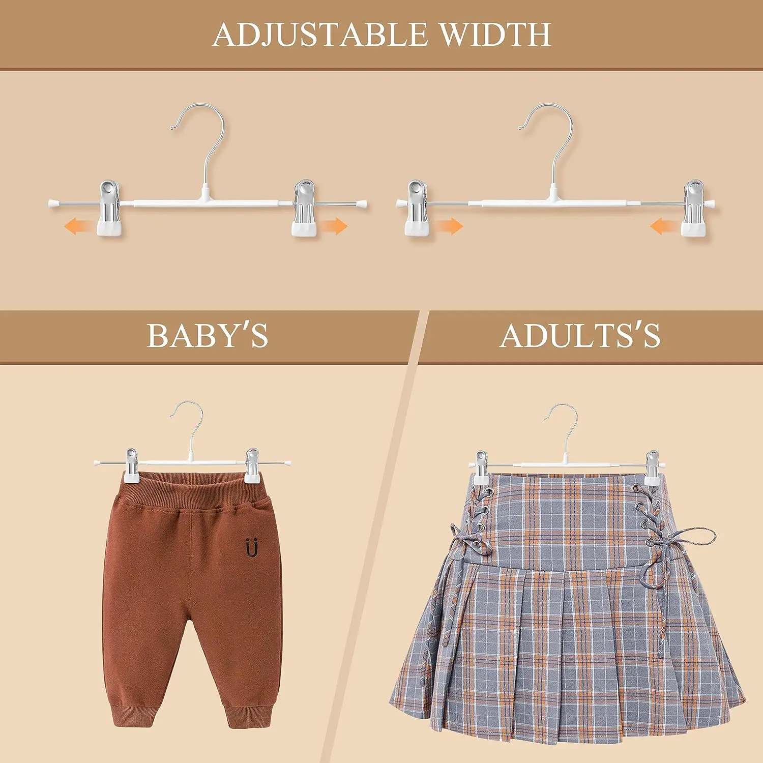 Clothes Hanger Pants Hangers with Clips 5/10Pack Adjustable Skirt Hangers for Women Non-Slip for Jeans