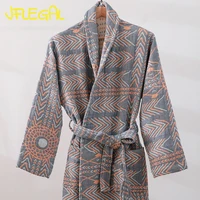 JFLEGAL Gauze Thickened Couple Long Sleeve Bathrobe Nightgown Autumn Winter Warm Pajamas Loungewear Adult Bathrobe Absorbent 1