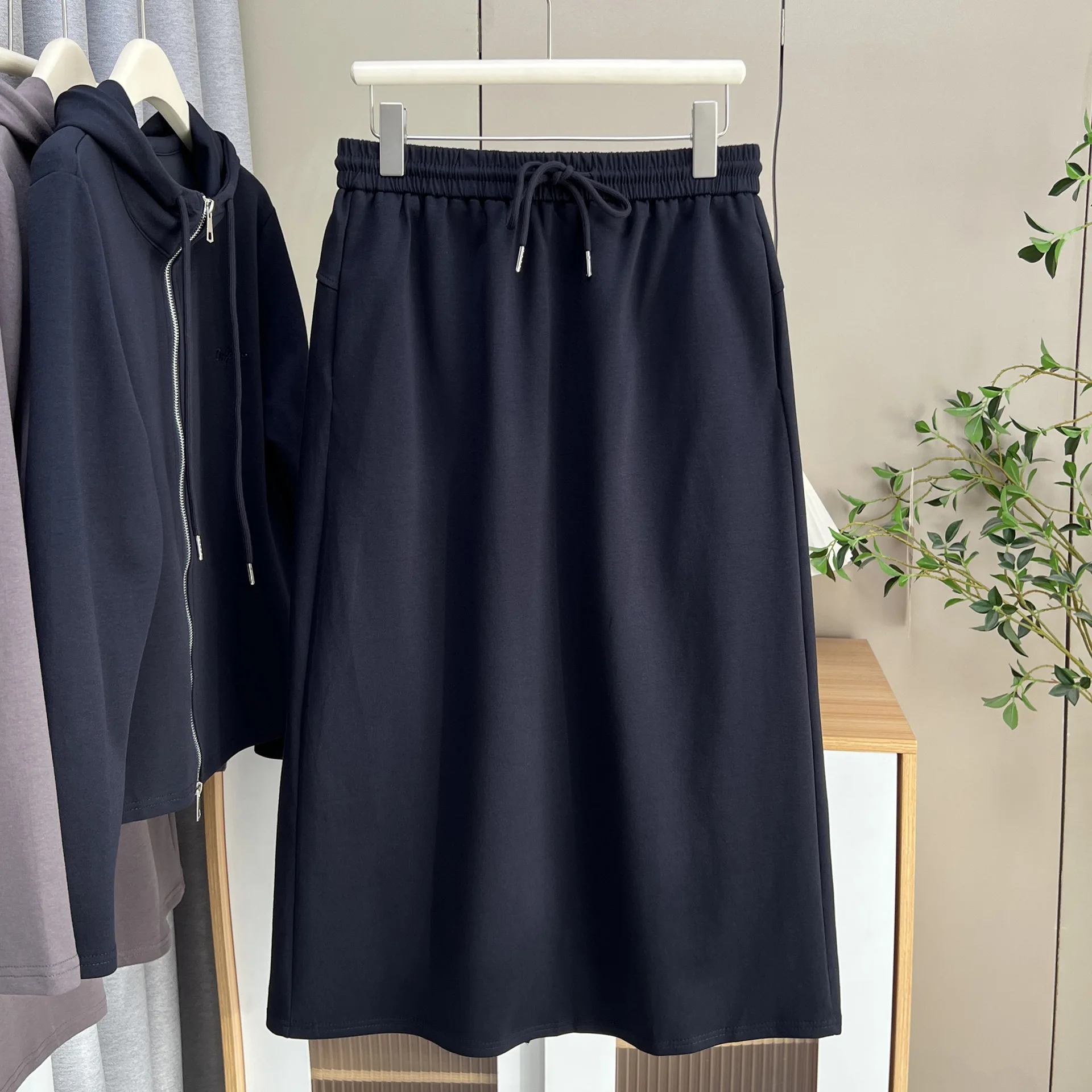 XXXXL Fashion Plus Size Women's Set Autumn New Clothing Casual Hooded Zipper Jacket And Skirt Two Pieces Set